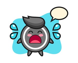 Hockey puck cartoon with crying gesture