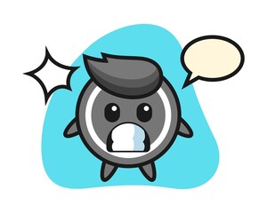 Hockey puck cartoon with shocked gesture