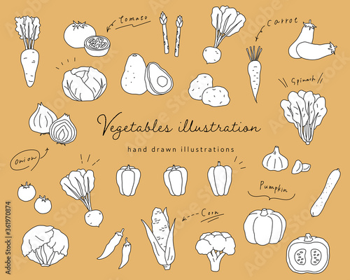 手書きの野菜のイラストのセット シンプル おしゃれ 線画 Aubergine Wall Mural Aubergi Yugoro