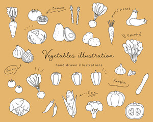 手書きの野菜のイラストのセット シンプル おしゃれ 線画 Wall Mural Yugoro