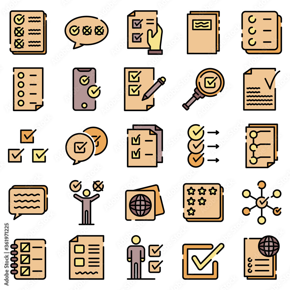 Poster checklist icons set. outline set of checklist vector icons thin line color flat on white