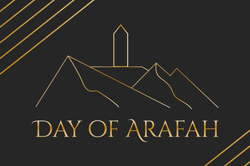 The Day of Arafah. Islamic holiday concept. Inscription The Day of Arafah in English and Arabic. Template for background, banner, card, poster with text inscription. Vector EPS10 illustration.