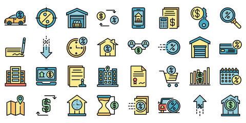 Fototapeta premium Lease icons set. Outline set of lease vector icons thin line color flat on white