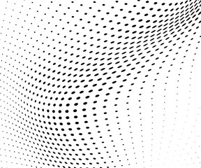 Chaotic abstract hafton background. Waves of black dots on white