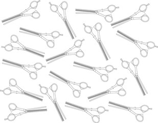chaotically arranged hairdressing scissors