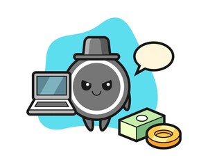 Hockey puck cartoon as a hacker