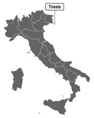 Landkarte von Italien mit Ortsschild von Trieste