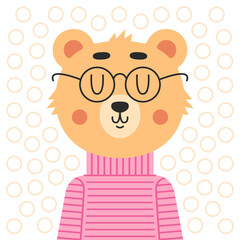 Cute bear with glasses. Art for t-shirt.