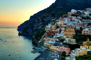 Fototapeta na wymiar the town of positano on the amalfi coast in Italy during the Covid-19 pandemic in June 2020