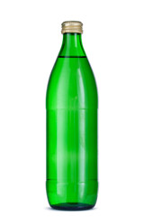 Mineral water in glass bottle with cap isolated on white