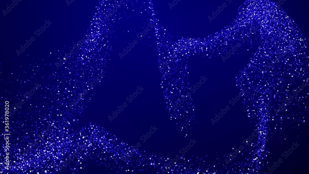 Poster abstract bg with blue magic glitters fly in air in slow motion and form beautiful swirls. sparkles f
