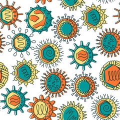 Virus types seamless pattern in colored line style