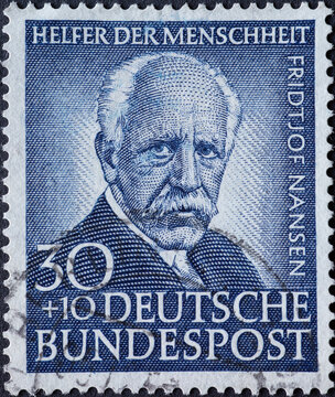 GERMANY - CIRCA 1953: a postage stamp printed in Germany showing an image of Fridtjof Nansen, circa 1953.