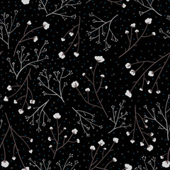 Floral abstract seamless pattern. Cotton branches. Vector design.
