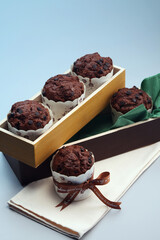 Chocolate chip muffins in gift boxes