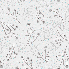 Floral abstract seamless pattern. Cotton branches. Vector design.
