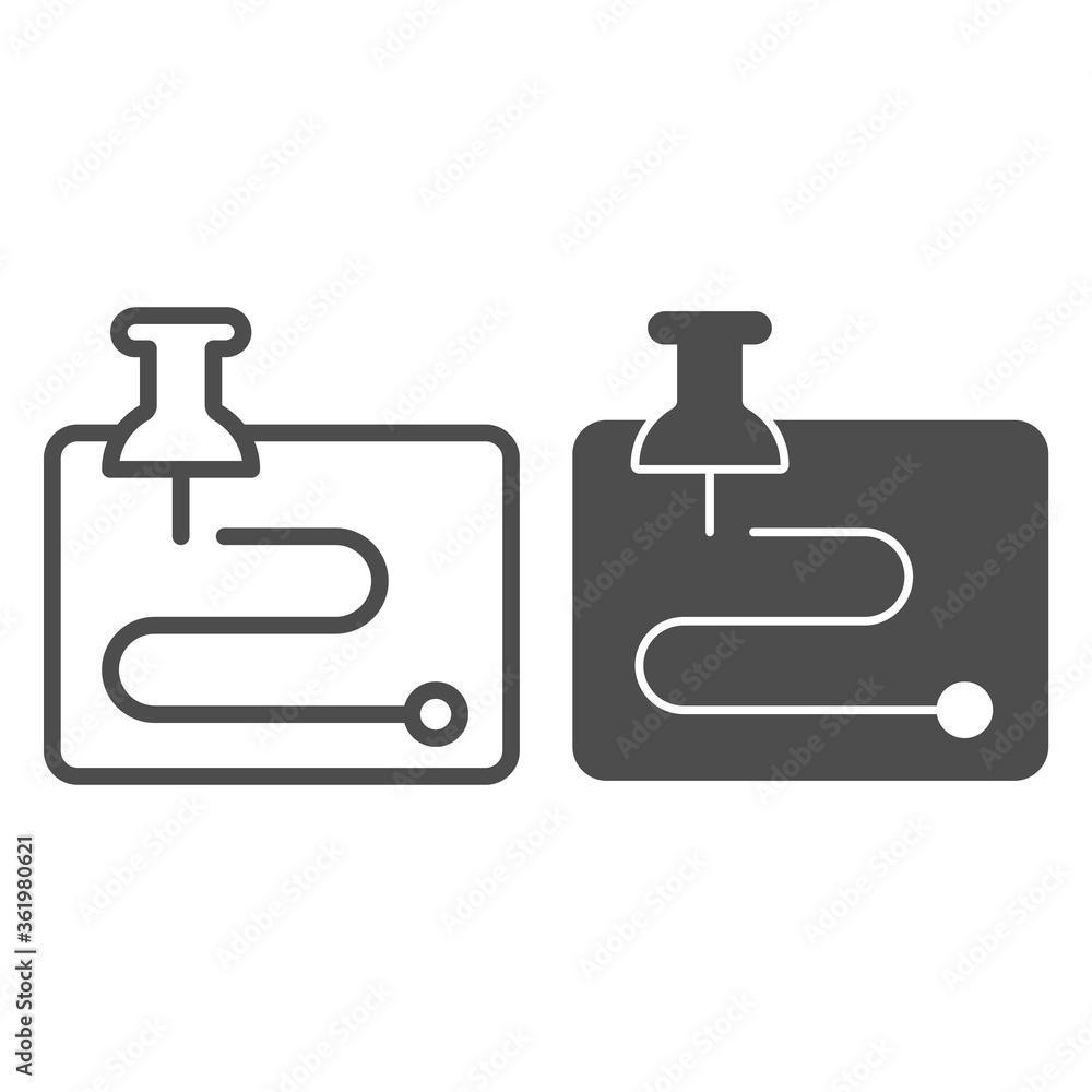 Poster location marker and route line and solid icon, navigation concept, from point to point distance with