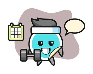 Sticker cartoon doing fitness with dumbbell