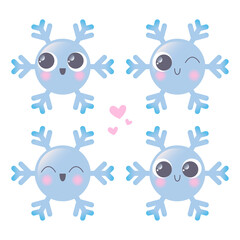 Cute snowflakes emotions. Vector cartoon design.