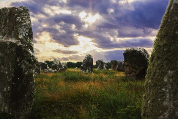 Famous Standing Stones at Carnac in the Morbihan Department in Brittany in North-western France....
