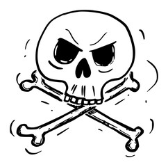 Vector cartoon drawing conceptual illustration of crossbones,skull and bones warning danger poison symbol.