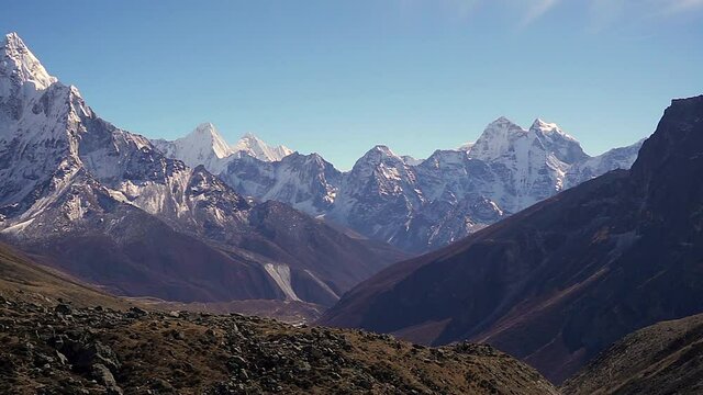 Clouds at Snow line of Annapurna Mountains view from Poon Hill Snow Covered Timelapse Nepal.