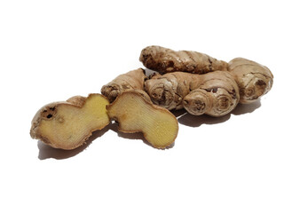 Fresh ginger on white background, herb medical concept