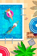Vector illustration of swimming pool in top view background