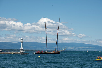 Fototapeta premium lighthouse on the pier on geneva lake