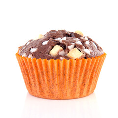 One delicious brownie over white background