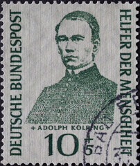 GERMANY - CIRCA 1955:This postage stamp shows the portrait of the Catholic priest Adolph Kolping...