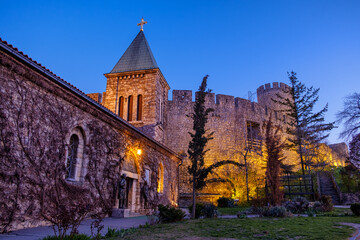 Fototapeta na wymiar Evening view of Little Rose Church (Ruzica Church) in Belgrade fortress Kalemegdan in Belgrade, Serbia
