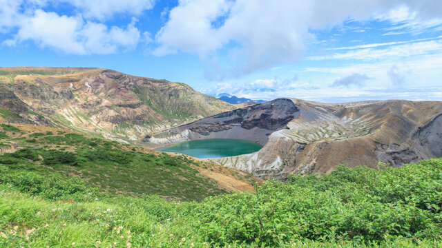 Lake Okama, Crater lake, Zao National Park. Yamagata Japan.