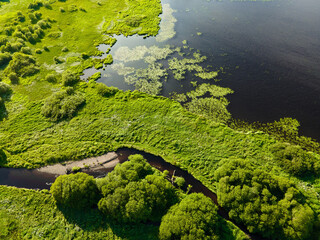 Aerial view of Castle Semple Loch in Scotland