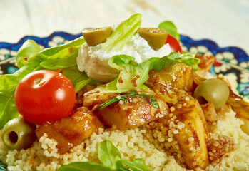 Harissa veg, goat's cheese and couscous salad
