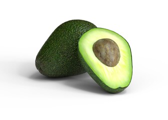 Avocado isolated on white 3d rendering