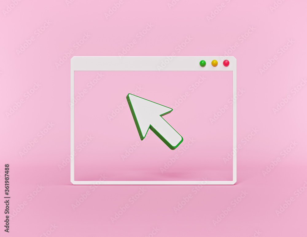 Poster computer window with cursor. minimal design for website. 3d rendering