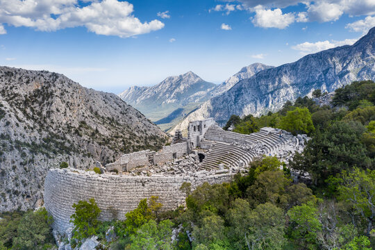Termessos ancient city the amphitheatre. Termessos is one of Antalya -Turkey's most outstanding archaeological sites. Despite the long siege, Alexander the Great could not capture the ancient city. 