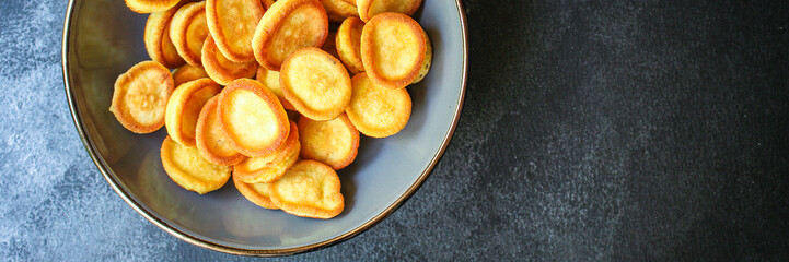 mini pancakes cereal delicious dessert breakfast Menu concept serving size. food background top view copy space for text organic healthy eating