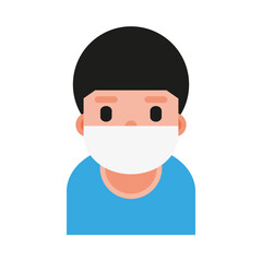 Man in medical face protection mask icon.