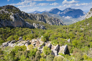 Fototapeta na wymiar Termessos ancient city. Termessos is one of Antalya -Turkey's most outstanding archaeological sites. Despite the long siege, Alexander the Great could not capture the ancient city. Roman period.