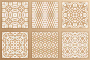 Arabic geometric seamless patterns set. Arabesque backgrounds. Vector illustration of tileable Islamic art textures