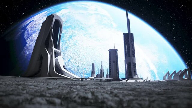 City on the moon, base, colony. 3d rendering.
