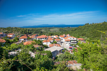 Fototapeta na wymiar Panoramic view on Pappades village, Evia island, Greece