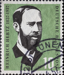 GERMANY - CIRCA 1957: a postage stamp printed in Germany showing an image of Heinrich Hertz, circa...