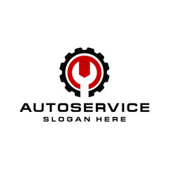 Automotive service logo design with gear and wrench vector