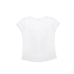women's white t-shirt with black background, product photography concept