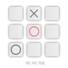 Tic tac toe XO icon on White Pads with shadow. Noughts and crosses board game icon isolated.