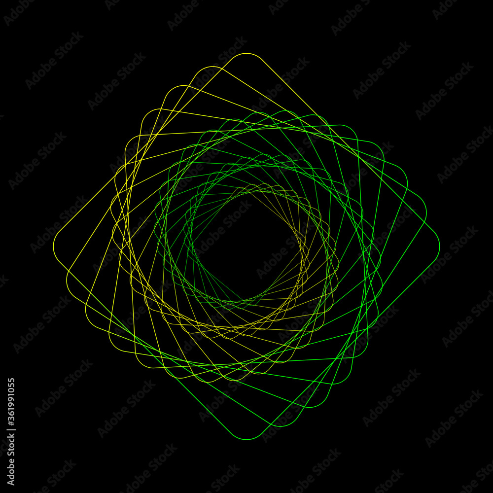 Poster Swirling symbol. Optical illusion. Twisted square. 3D wireframe abstract tunnel. Vector illustration.