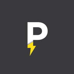 Initial letter p electric, thunder, power logo and icon vector illustration